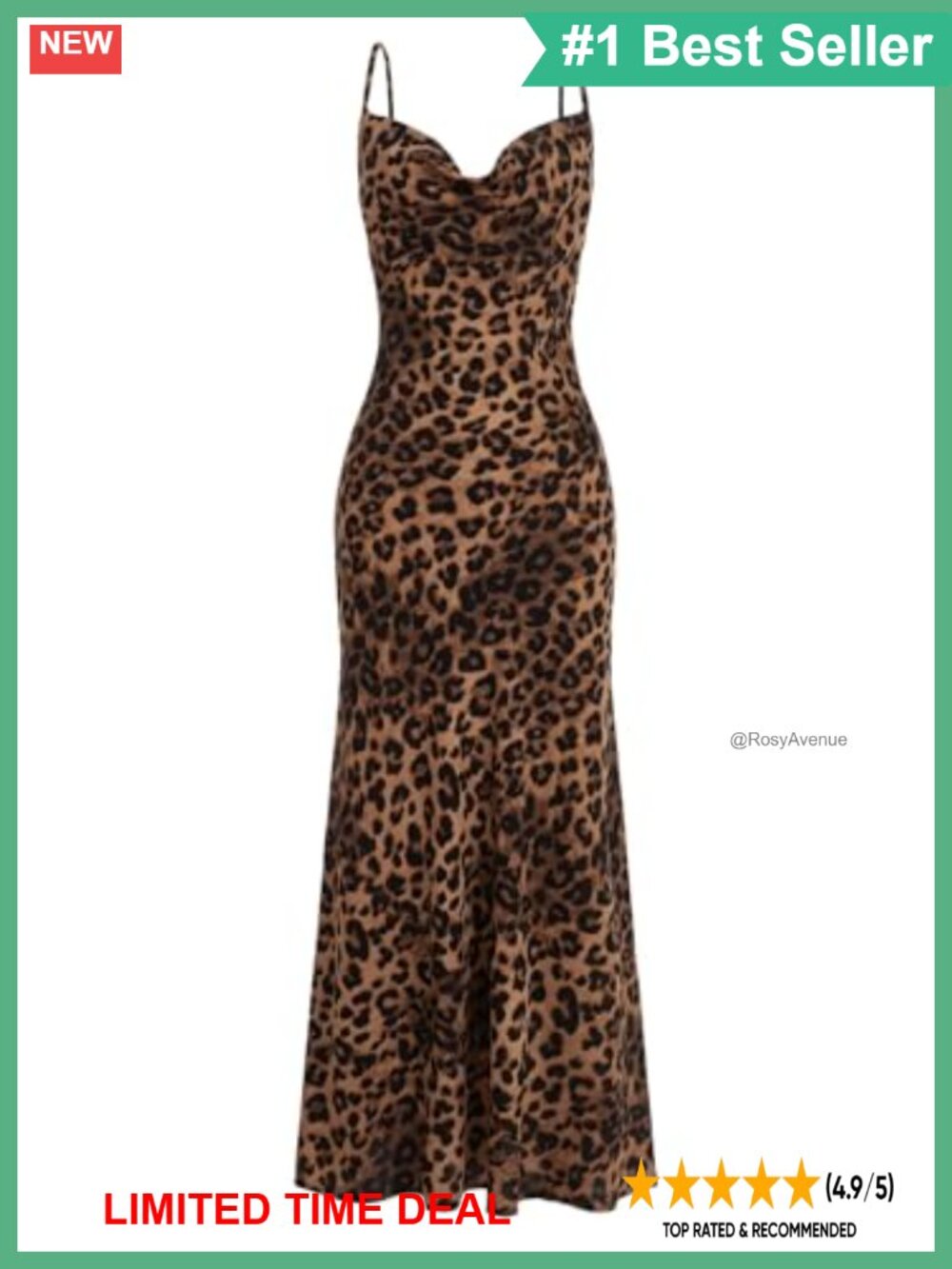 Leopard Print Draped Collar Spaghetti Strap Cami Long Dress